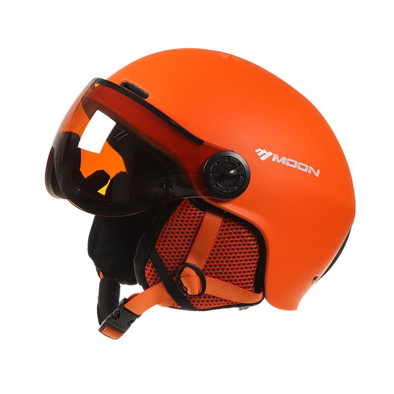 Måne beskyttelsesbriller skihjelm integreret støbt pc + eps flerfarvet skihjelm udendørs sport ski snowboard skateboard hjelme: Orange / M (55-58) cm