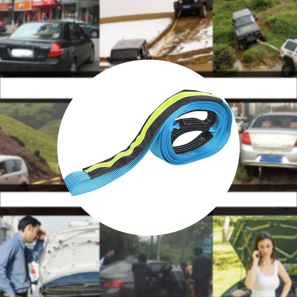 5M 8Tons Rope Blue Off Road Tow Strap Durable Heavy Duty Thicken Emergency High Strength Polyester Recovery With Hooks Car