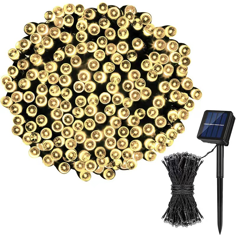 LED solar full sky star light string 8 function outdoor waterproof camping courtyard light decoration light: Yellow / 11-15W