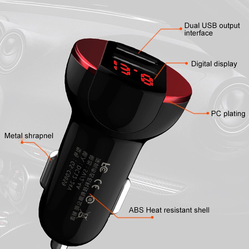 Cargador de coche Universal de 5V/3.1A, salida USB Dual para Huawei P10 Plus Mate 9, Xiaomi Mi5 Mi6 Plus, pantalla Led de voltaje