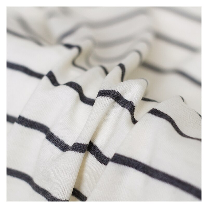 180cm Wdith Knitted wool fabric rice white and black stripe T-shirt bottom garment fabric