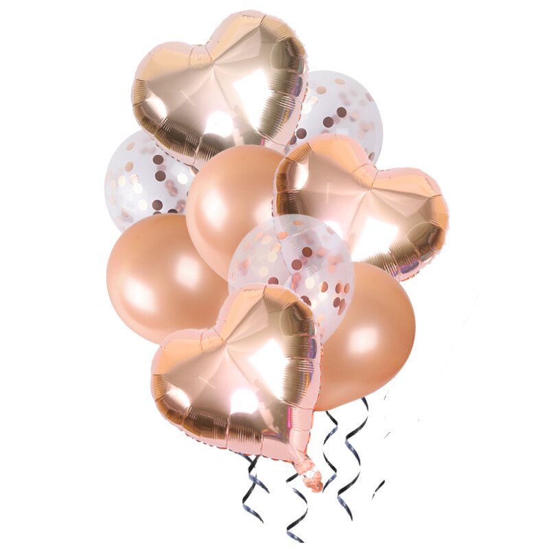 9pcs/lot Heart Aluminum foil balloon Confetti latex balloons For Kids birthday party wedding decoration balloons Baby Shower: rose gold 1