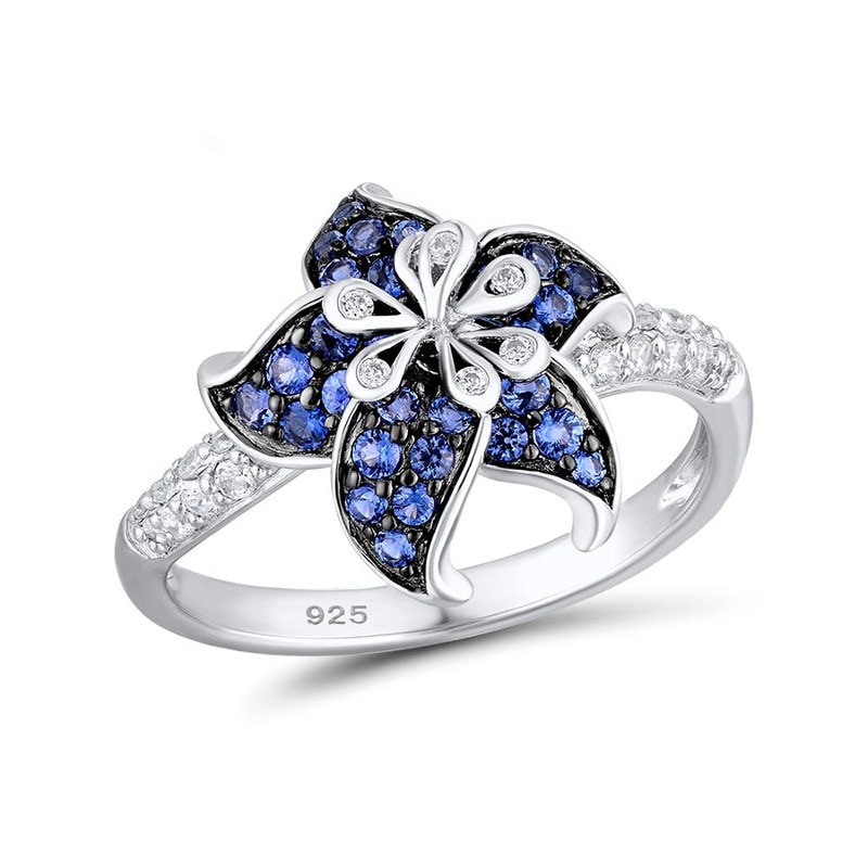 Charmante Mandala Bloem Ring Voor Vrouwen Blauw Wit Zirkoon Steen Banket Bruiloft Verlovingsring Sieraden