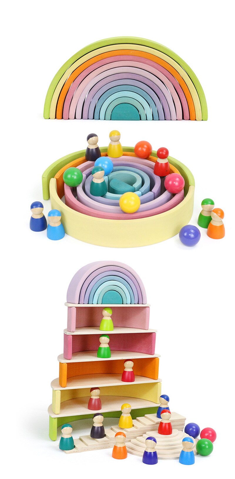 Holz Regenbogen Blöcke Regenbogen Stacker Holz Spielzeug Nesting Puzzle Regenbogen Bausteine Montessori Lernen Pädagogisches Spielzeug