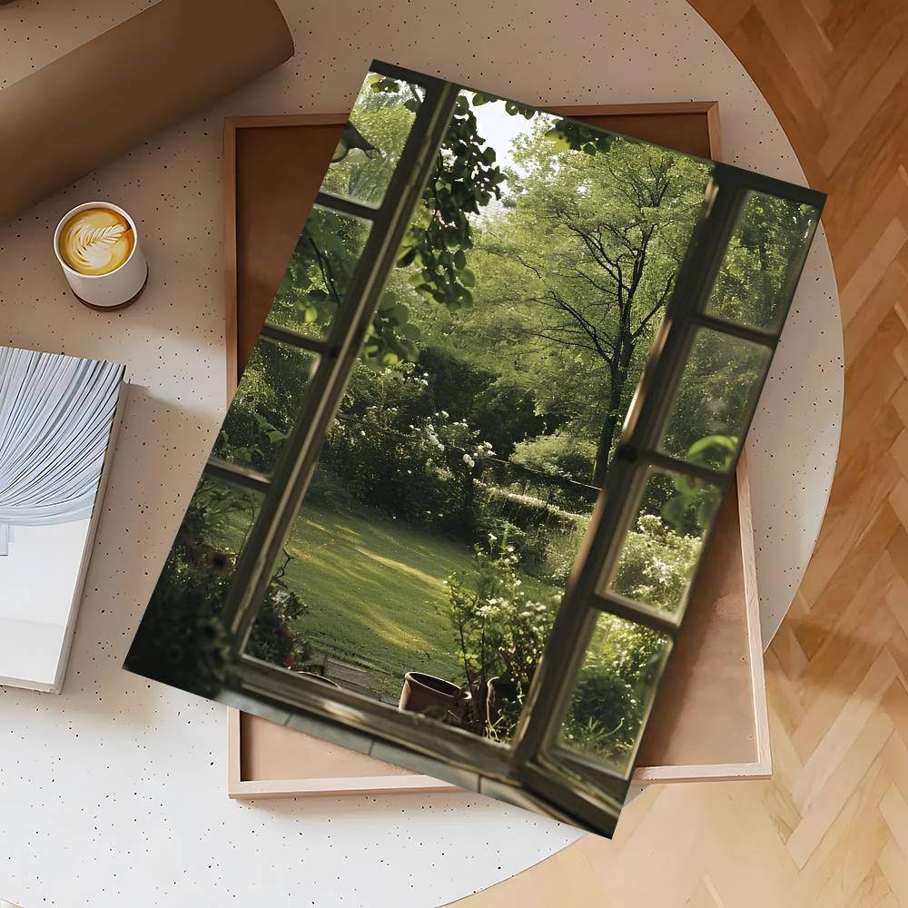 Groene landschap raamposter zelfklevende poster muurdecoratie geschikt voor woonkamer, slaapkamer, bar, babykamer hd frameloos