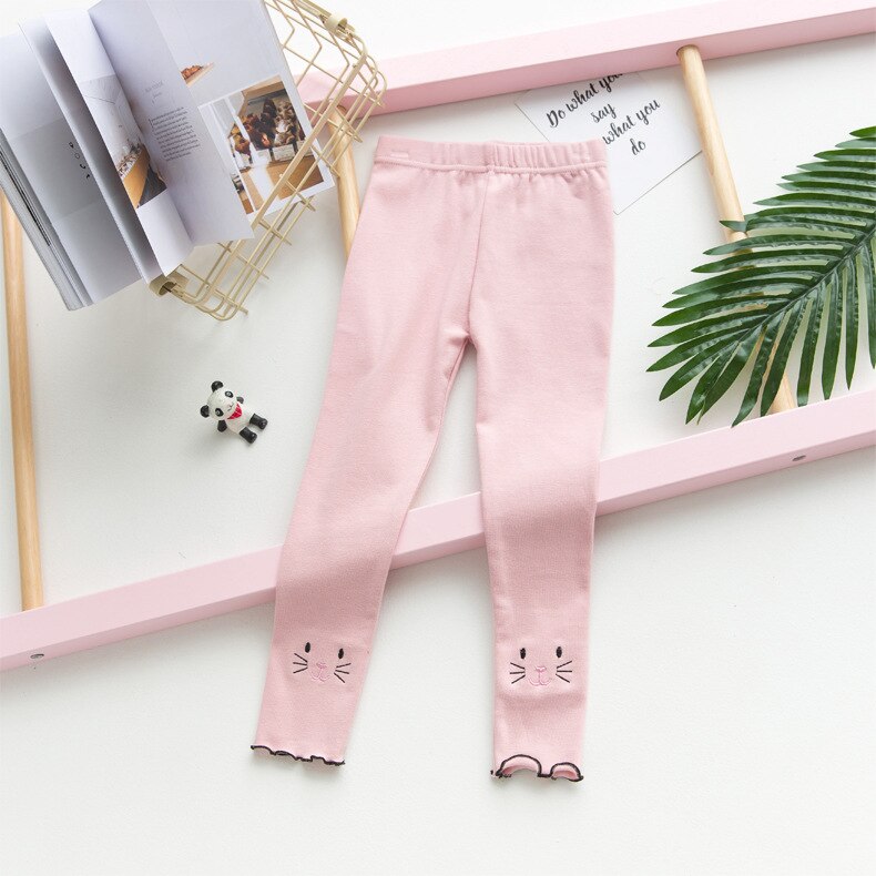 Stile della corea di Autunno della Molla Dei Bambini Delle Ghette del Cotone Della Stampa del Gatto Delle Ragazze Pantaloni Lunghi Abbigliamento Bambini: Colore rosa
