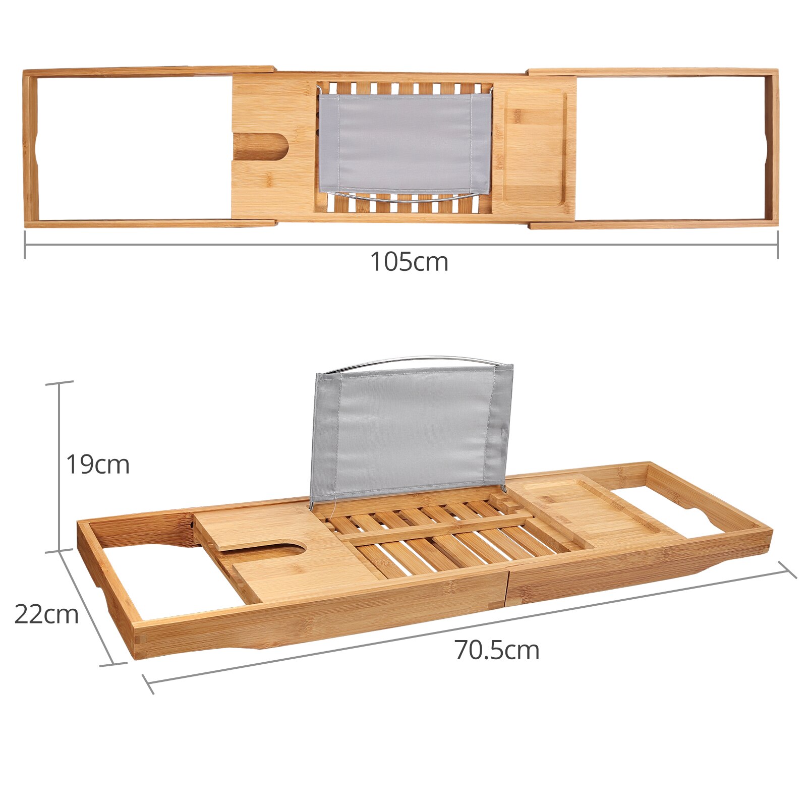 Neoteck justerbar luksus praktisk tre bambus badekar bro caddy brett stativ baderom lagring mobiltelefon vin glass holder