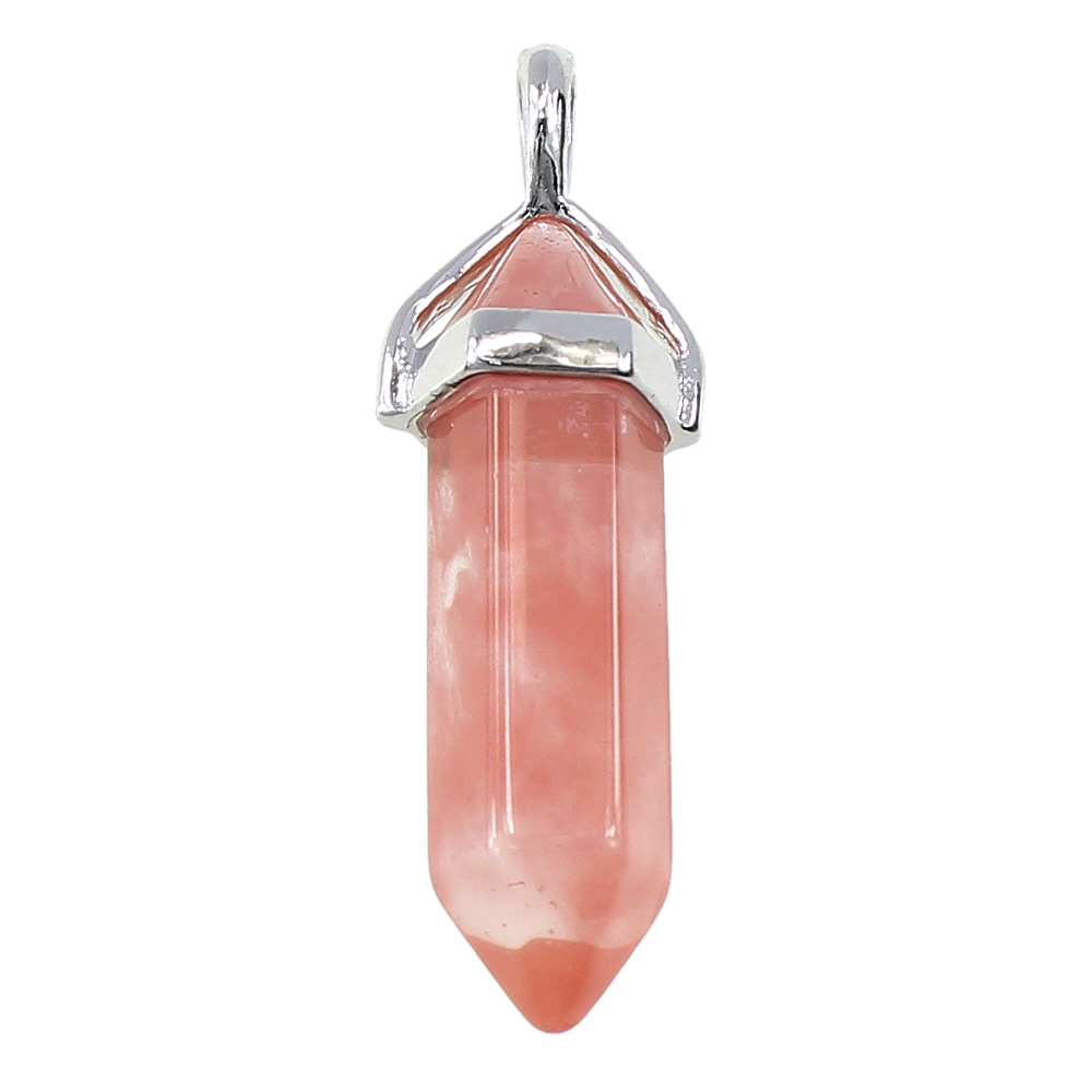 YYW DIY Bullet Real Rose Stone Clear Crystal Opal Pink Quartz Unakite Lapis Lazuli Healing Point Chakra Stone Pendant