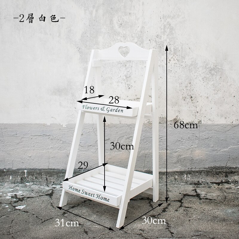 Installatie-Gratis Amerikaanse Retro Multi-Layer Massief Houten Groene Planten Ladder Bloem Stand Balkon Floor Type Ladder Plant: Layers White spot