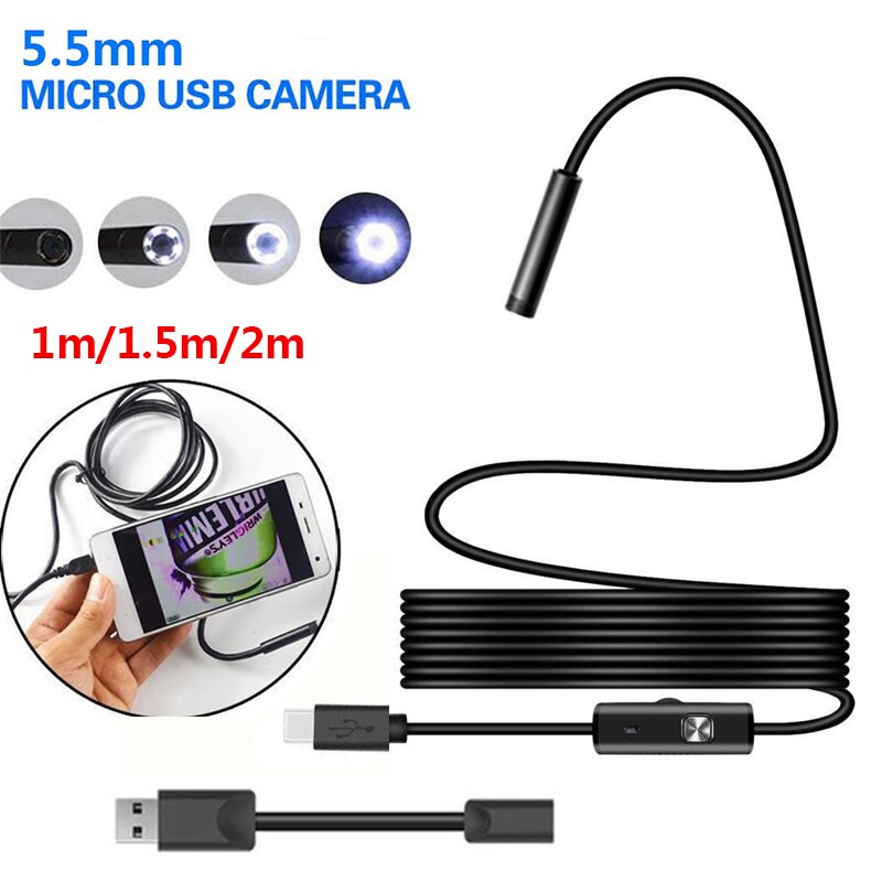 5.5mm 7mm Endoscope Camera HD USB Endoscope With 6 LED 1/1.5/2M Soft Cable Waterproof Inspection Borescope for Android PC