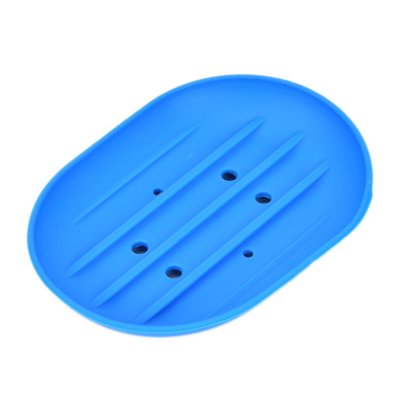 1pc Silicone Flexible Soap Dish Plate Bathroom Soap Holder Travel Holder Dish Candy Color Bathroom Soap Dish: blue