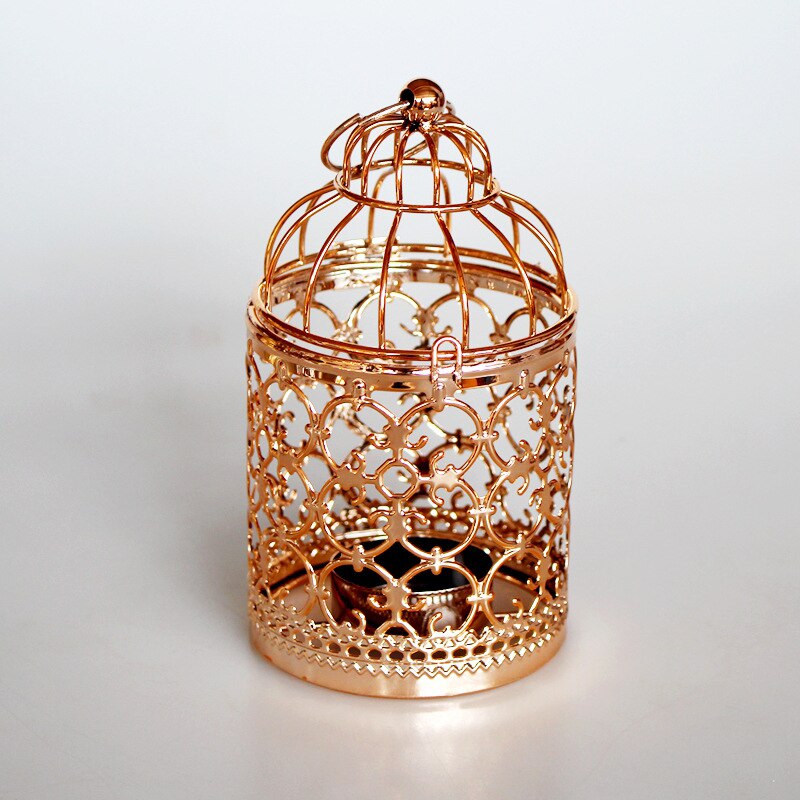 Europa Gouden Holle Metalen Patroon Cilinder Kandelaar Bruiloft Centerpieces Decoratieve Ijzeren Kandelaar Lantaarn Decor Ambachten: A-Rose gold