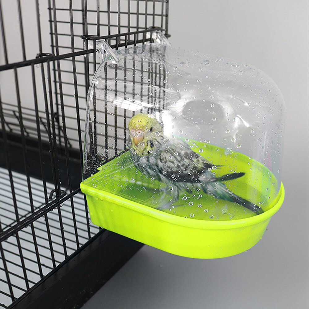 Caja de plástico para baño de aves, jaula colgante de plástico para baño de loros, periquitos, aves, cuencos para pájaros y mascotas, 1 unidad