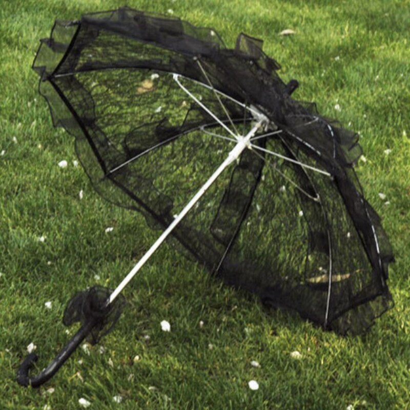 ! 1 stk bryllup brude paraply western romantisk manuel åbning fleur parasol flæser indretning blonde paraply 56cm: Sort