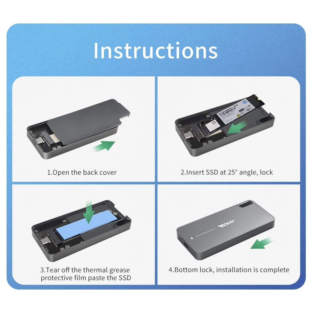 Zomy M.2 NVMe To USB 3.1 Solid State State Enclosure Hard Disk Box SSD Case Type-C Interface 10Gbps For 2230/2242/2260/2280