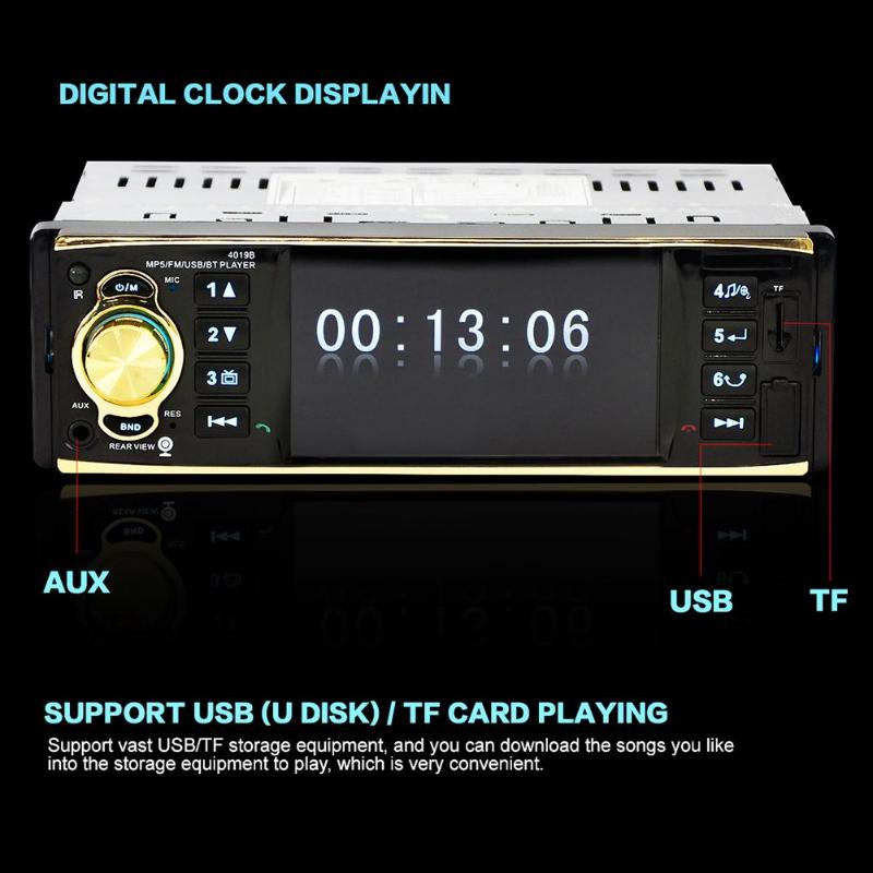 12V 4.1in OLED Screen Bluetooth Car Stereo MP5 Audio Video Player FM Radio USB Charger AUX Support SD Card Model 4019B MGO3