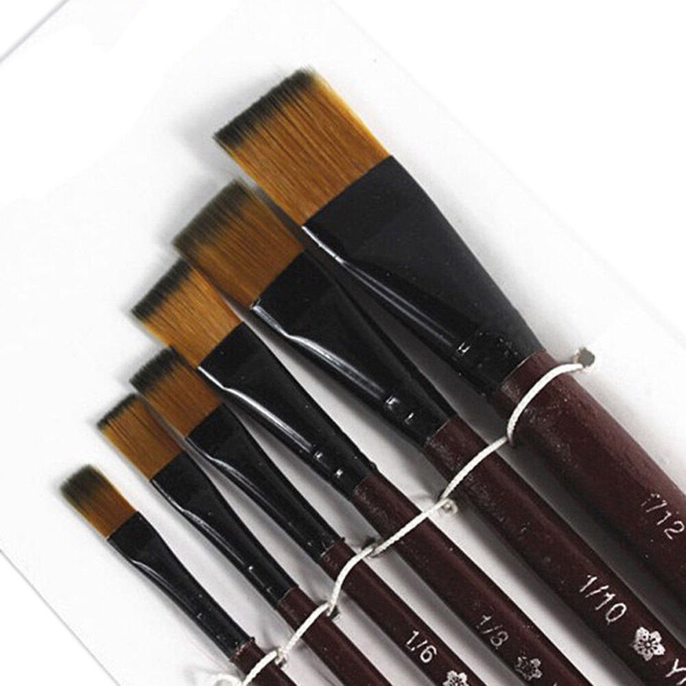 6 stk kunst brun nylon pensler til akrylmaling og olie maling tip gouache maler børste sæt kunstforsyninger nylon pensel