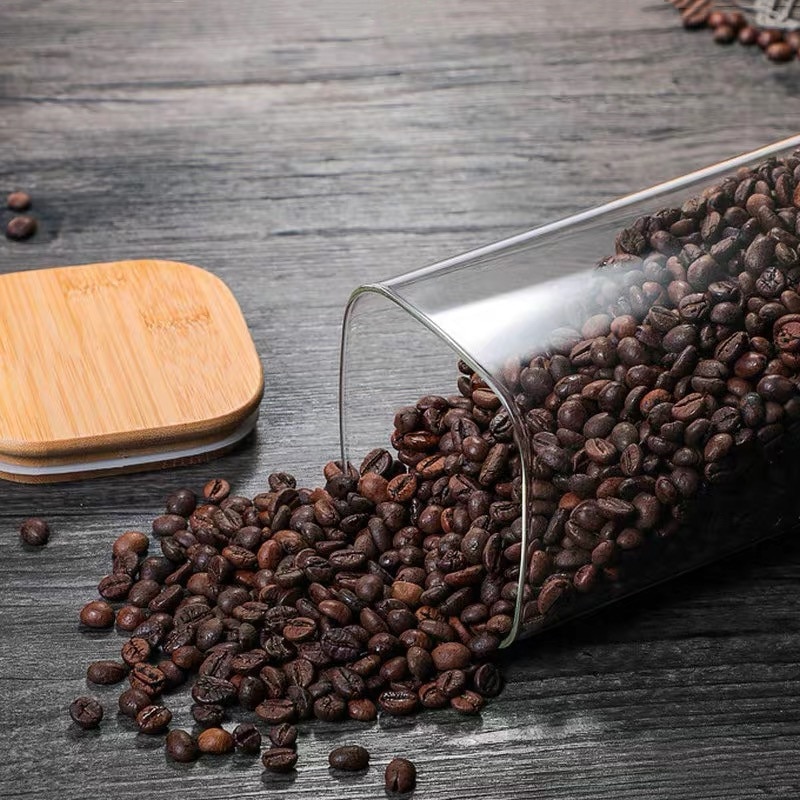 Pote de vidro transparente, prato selado para armazenar grãos de café, recipiente para comida