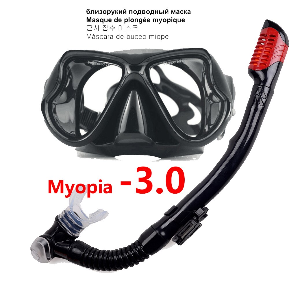 Myopia Diving mask Snorkeling Set nearsighted swimming goggle short sighted nearsightedness -1.5 to -6.0: black  Myopia -3.0