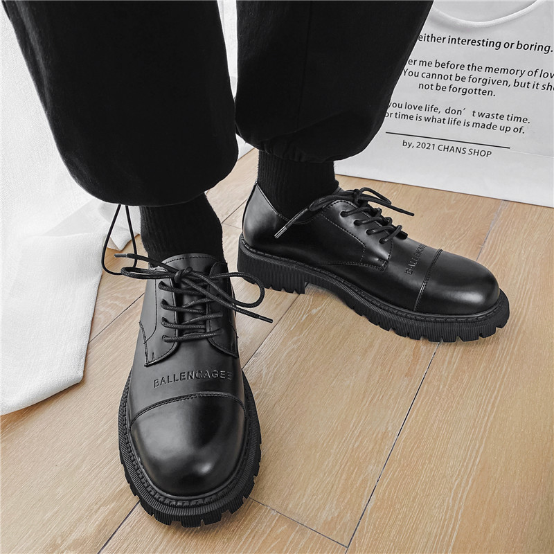 Men's Shoes Spring Leather Shoes Black Thick-soled Non-slip Casual Flat Casual Tooling Shoes: 43