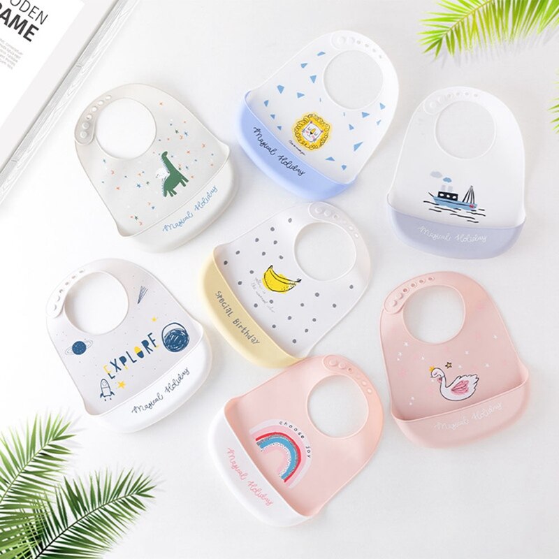 Leuke Cartoon Patroon Slabbers Waterdichte Siliconen Voeden Baby Speeksel Handdoek Pasgeboren Cartoon Schorten Verstelbare