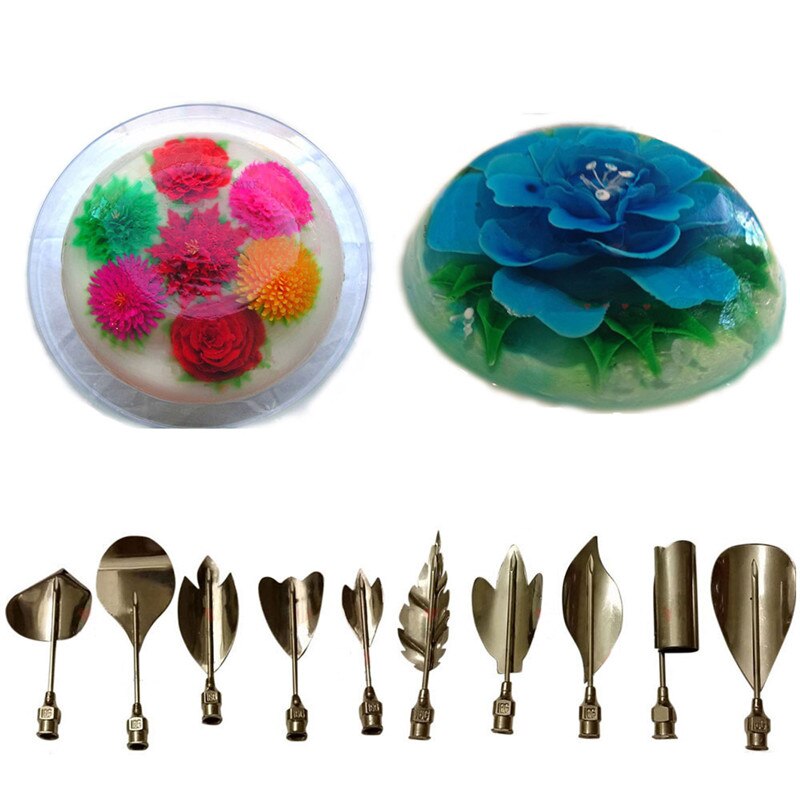 10pcs/Set 3D Gelatin Jello Jelly Art Pudding Flower Cake Decorating Mold Pudding Needle Nozzle Tools