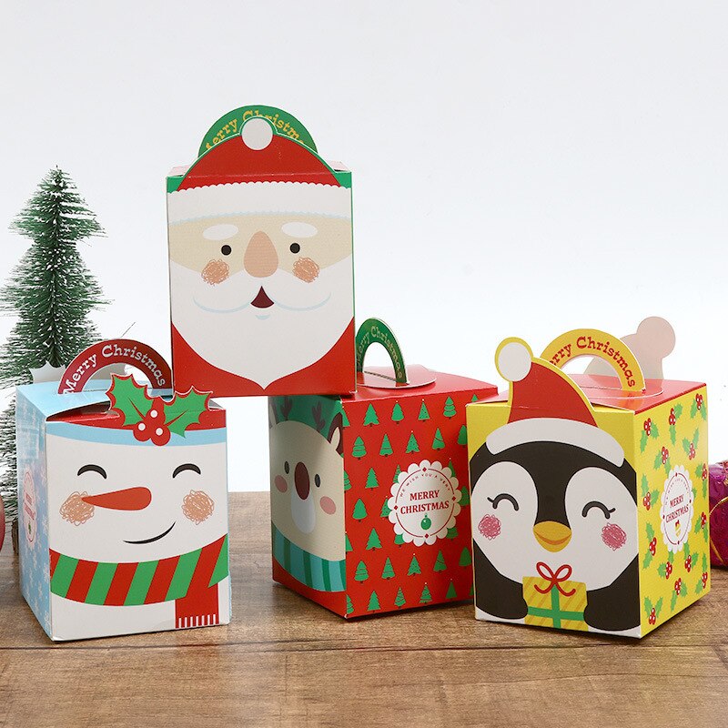 50 Stks/partij 10X8.5X8.5Cm Kerstavond Apple Papier Doos Cookies Snoep Verpakking Zak Gevouwen Doos christmas Party Kids