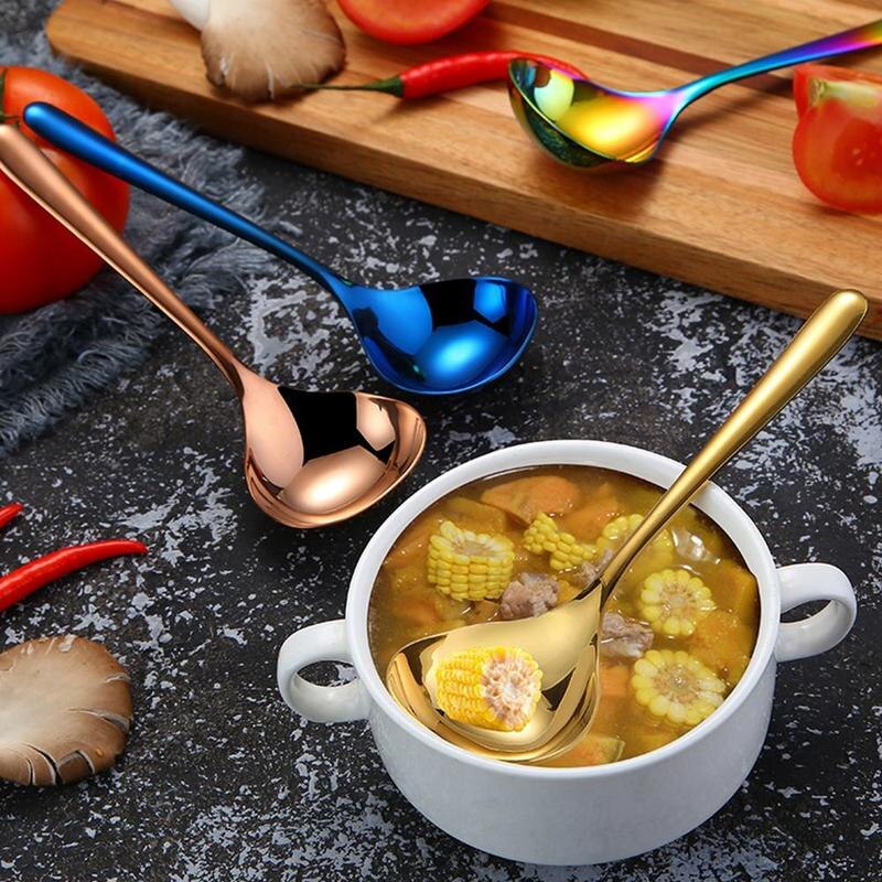 1 Pcs Stainless Steel Spoon Family Soup Spoon Stainless Steel Kitchen Cooking Spoon Household Tableware Supplies