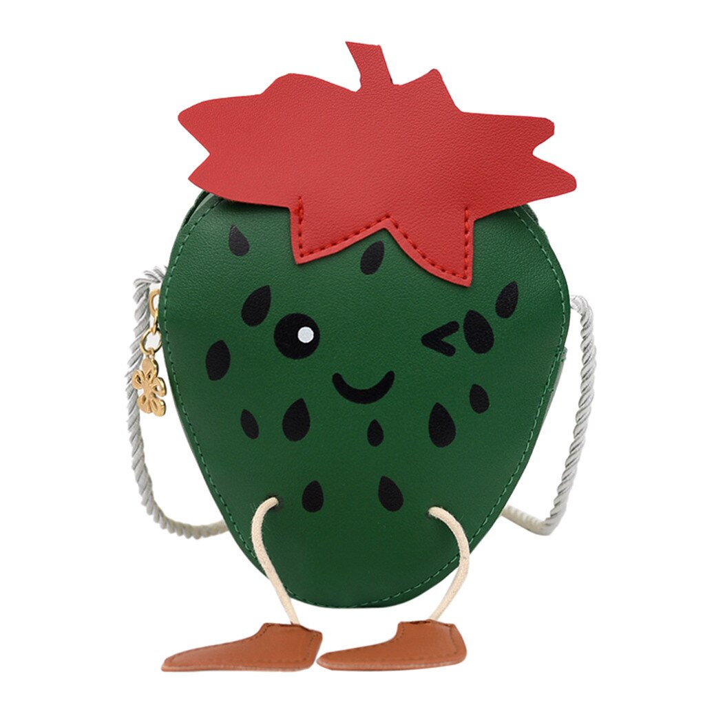 Bolso de hombro de fresa para niños y niñas, bonitos bolsos de hombro tipo bandolera de dibujos animados, bolso cruzado de viaje al aire libre: Green 