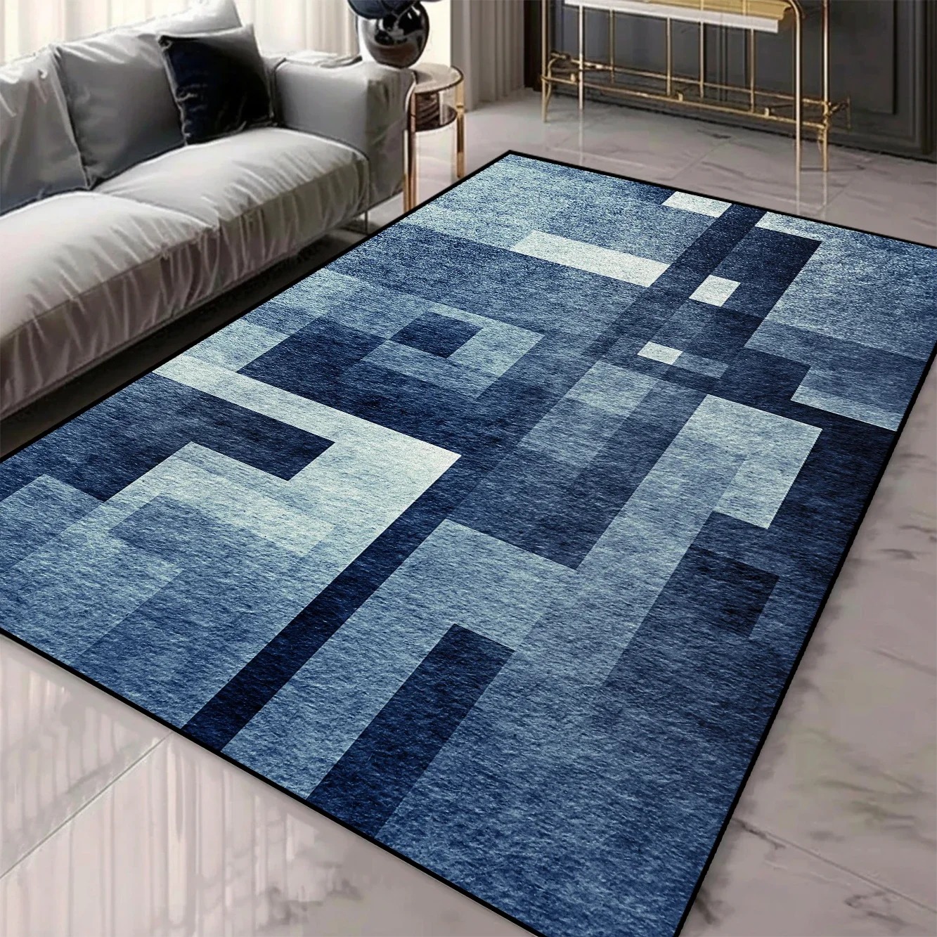 Tapis de zone 3D à motifs géométriques pour décoration de salon et de chambre à coucher Tapis lavables avec support antidérapant Tapis d'inspiration européenne