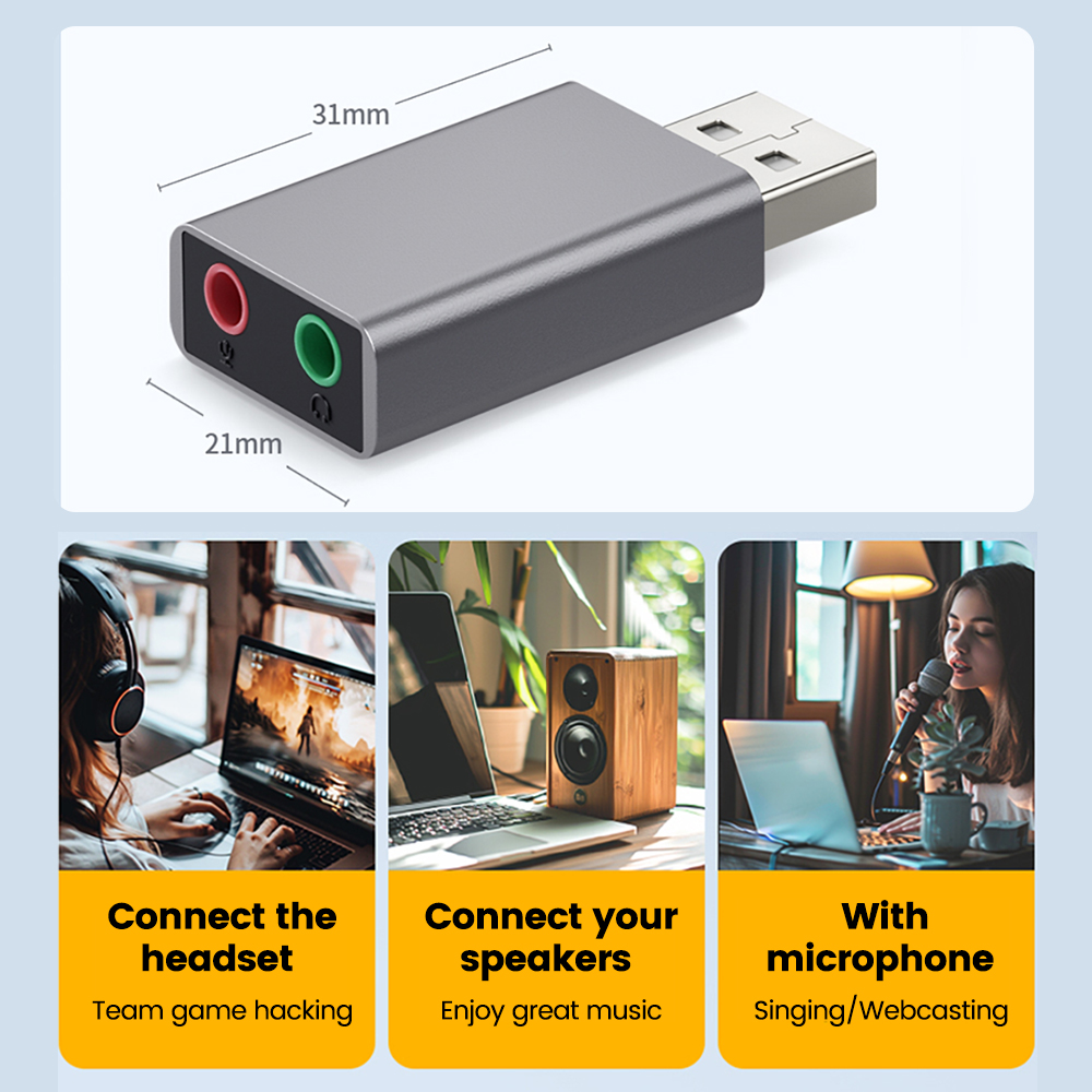 USB To 3.5mm Sound Card External Headphone Adapter Stereo Audio Microphone Sound Card For PC Computer Laptop USB to Audio Jack
