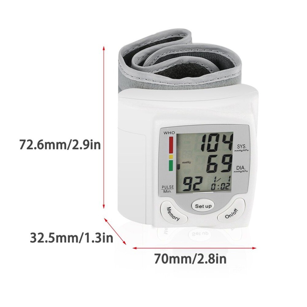 Draagbare Automatische Digitale Lcd Display Pols Bloeddrukmeter Apparaat Heart Beat Rate Pulse Meter Meet Tonometer Wit