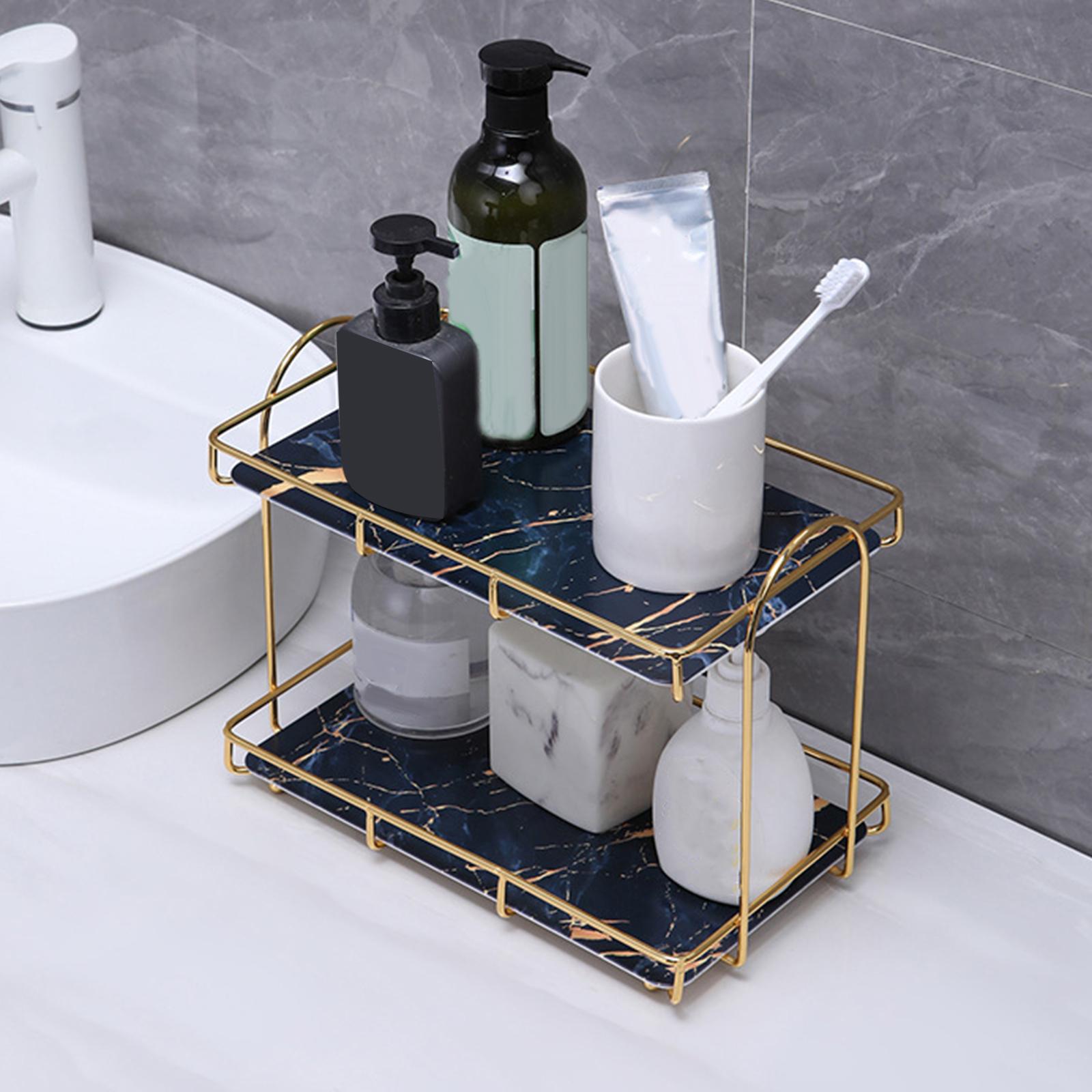 Iron Art Skin Care Product Storage Rack Cosmetic Storage Box Lipstick Makeup Holder Organizer Perfume Display Stand for Desk: Blue L 