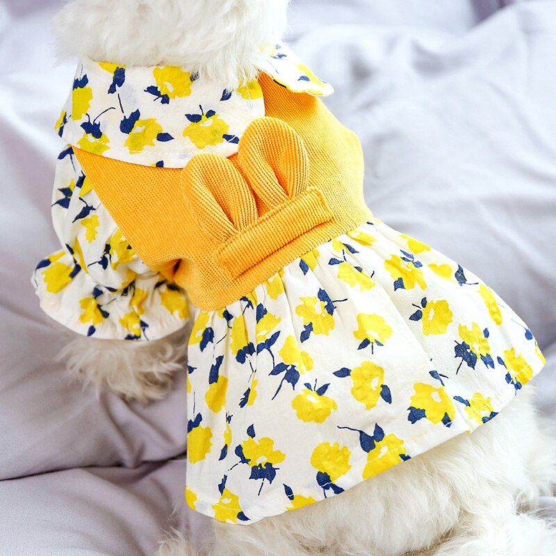 PETCIRCLE ropa de perro Pequeña Flor Amarillo vestido de pana de perro pequeño cachorro de gato para mascota toda la temporada Bonito traje para mascotas ropa falda