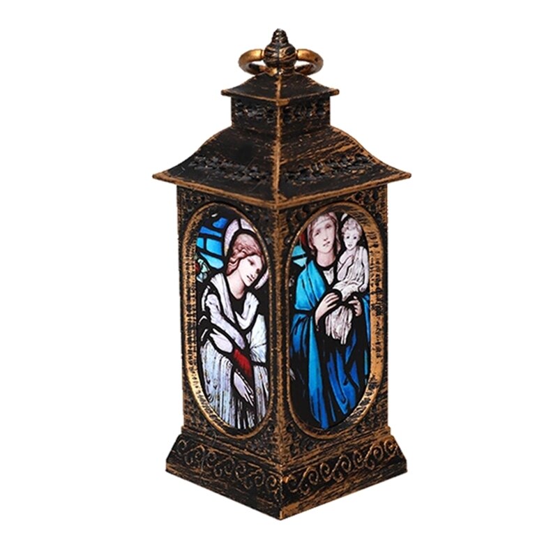 Adornos de lámpara LED de Navidad, colgante de luz de viento religioso de Jesús, decoración de linterna,: BN