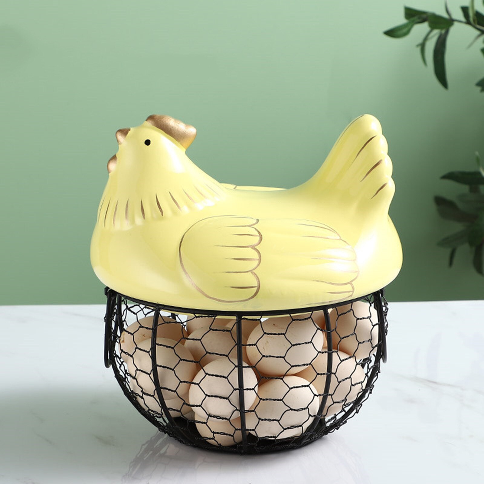 Ceramic Egg Holder Organizer Storage Basket Egg Basket Fruit Container Ceramic Hen Decorative Kitchen Basket Egg Storage