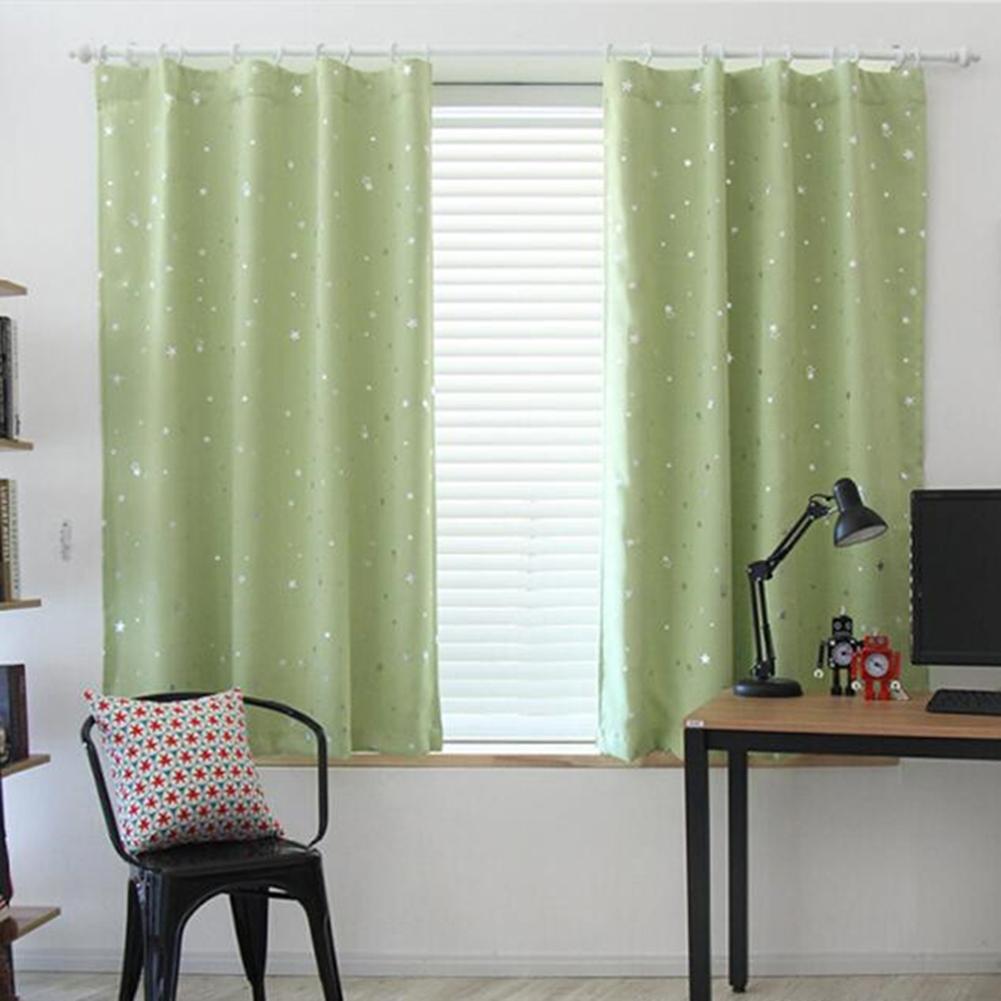 Shiny Stars Blackout Curtains Shading Polyester for Kids Children Bedroom Korean Style Window Voile Tulle Curtains: Green