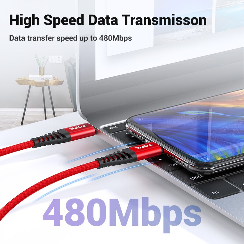 TOPK 1M 60W USB Typ C Kabel zu USB C Kabel für Samsung S10 Huawei Xiaomi Oneplus PD QC3.0 Schnelle Ladung Daten Kabel Typ-C Kabel