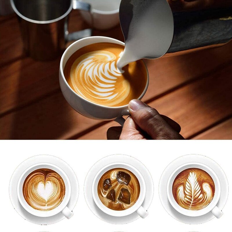 Stainless Steel Milk Frothing Pitcher, Measurements on Both Sides Inside, Milk Jug Cup with Decorating Pen