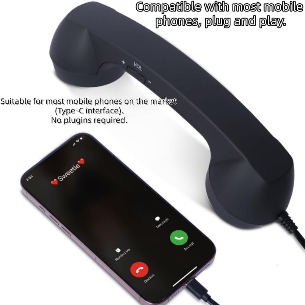 with Microphone Phone Handset Type-C Telephone Style Landline Handle Receiver Tangle Free Wire Handheld Cell Phone Receiver