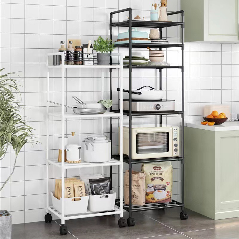 Kitchen multi-layer floor storage rack Household movable storage rack against the wall storage steel frame