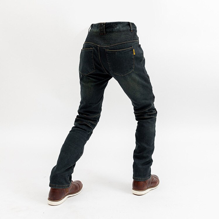 Pantalon de cyclisme en velours bleu pour moto, protection des genoux
