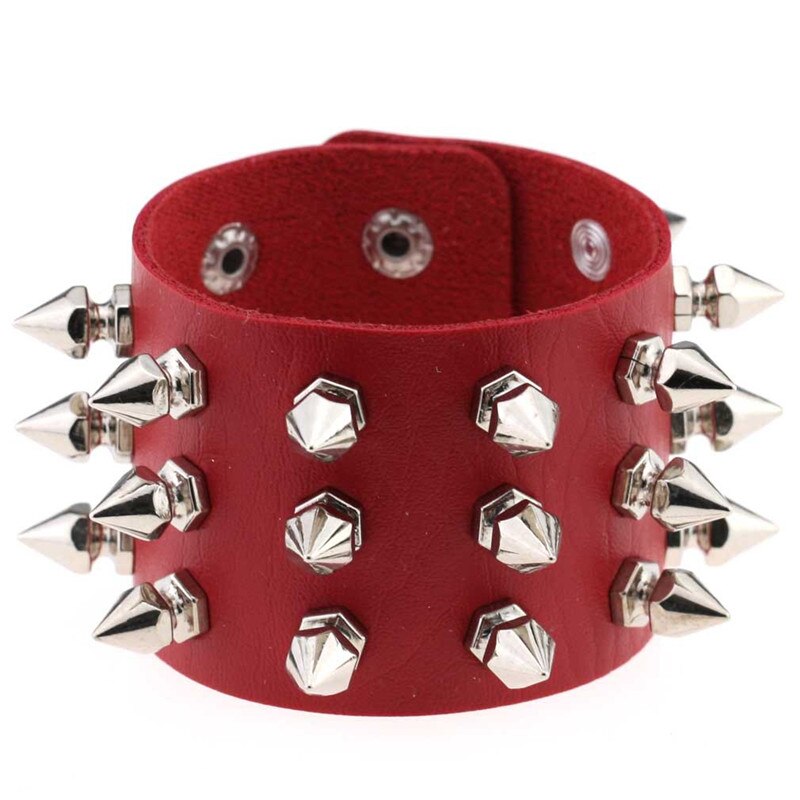 Punk Gothic Rock Spits Toelopend Spikes Rivet Cone Stud Brede Leren Manchet Armband Polsbandjes Charm Armband Mode Unisex Sieraden