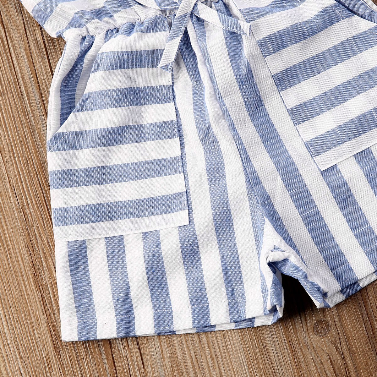 Baby Girl Cotton Blue and White Striped Playsuit 1-5Y Kids Children Summer Casual Sleeveless Straight Overalls Jumpsuit