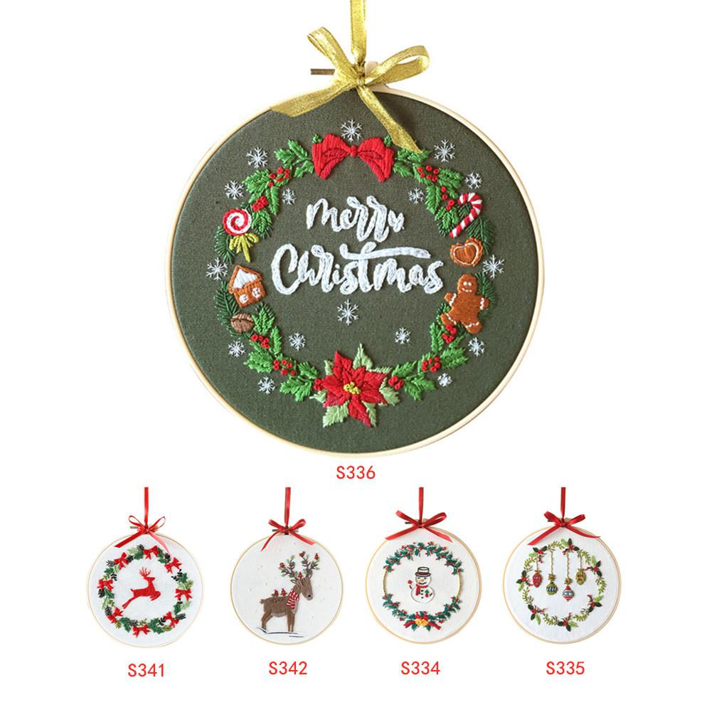 Diy Christmas Embroidery for Beginners Adults Cross Stitch Patterns Starter Kits with Embroidery Hoop