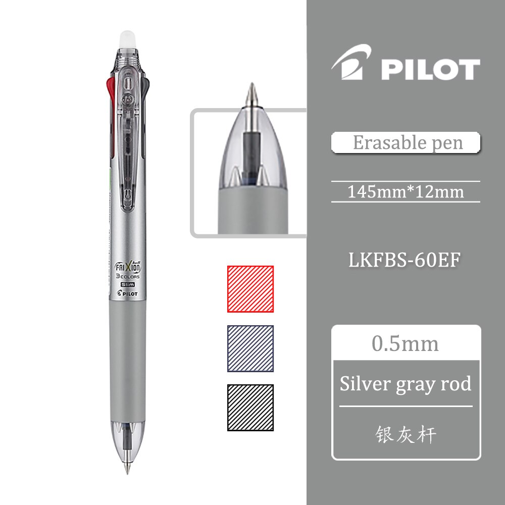 1 stk pilot frixion sletbar multifunktions pen lkfb -60ef pres gel pen tre-i-en termisk sletbar friktions pen 0.38/0.5mm: Sølvgrå 0.5mm