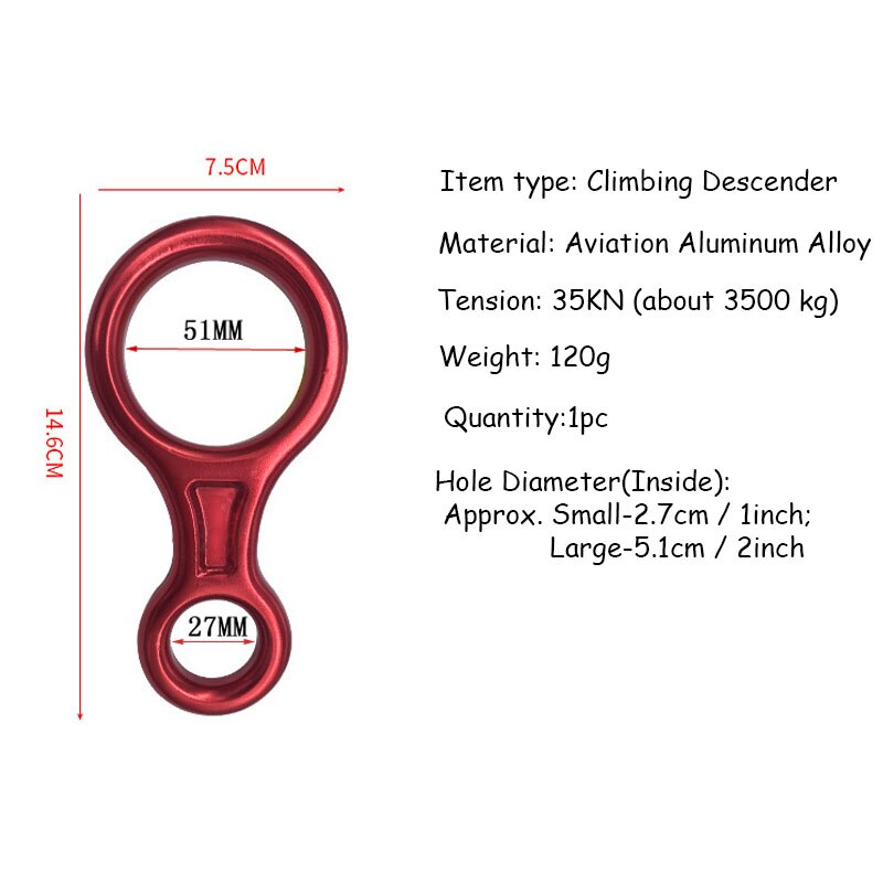35KN Eight Rings Downhill Gear Camping Hiking Outdoor Climbing Device 8 Word Rope Rock Aluminum Alloy Climbing Descenders
