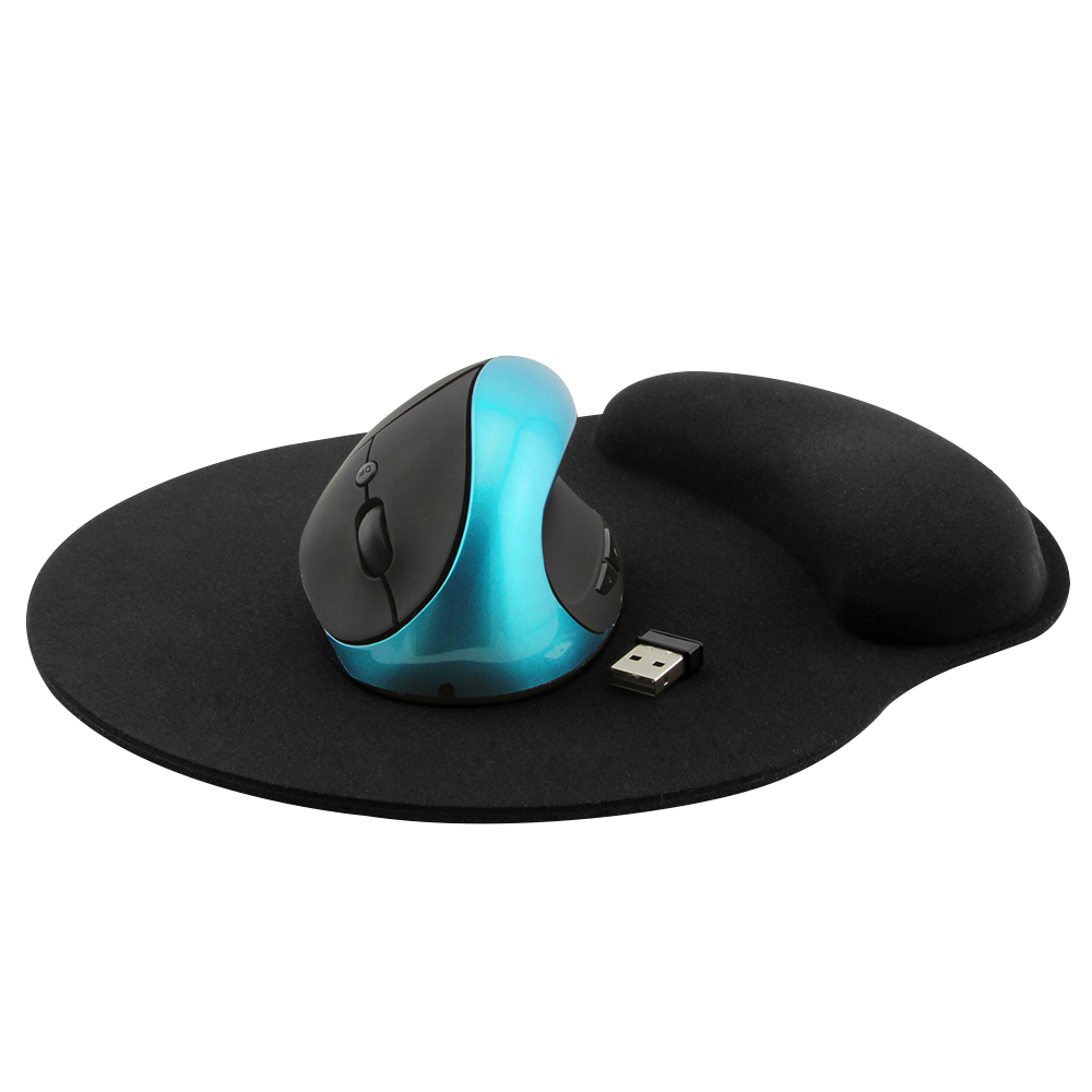 CHYI Ergonomische Vertikale Drahtlose Maus Wiederaufladbare Optical Gaming Mäuse 1600DPI Computer Maus Mit Maus Pad Für Laptop: Blue Mouse And Pad