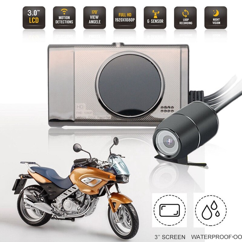 3 Inch Motorfiets Dvr Sprint Camera Full Hd 1080 P/720 P Lcd Dual Camera Voor en Achter View spiegel Waterdichte Camera Gps G-Sensor