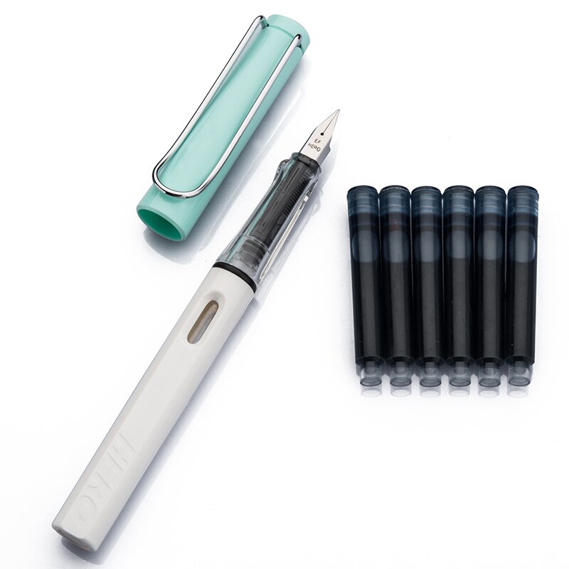 1Pc Hero 359 Klassieke Vulpen Originele Authentieke Plastic Kleur Transparant Ef Briefpapier Kantoor Schoolbenodigdheden Schrijven: green and white